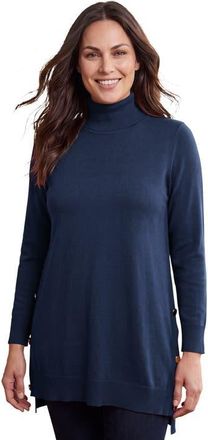 Jessica London Side Button Turtleneck in Navy at Nordstrom, Size Medium