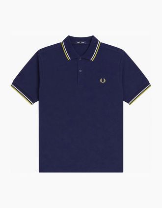 Fred Perry Mens Fred Perry Twin Tipped Polo Shirt French Navy/Dusky Blue/Citron - Size: 40