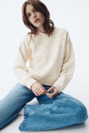 H&M Embellished Sweatshirt in Cream at Nordstrom, Size Xx-Large