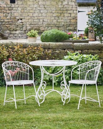 Dibor Vintage Ornate Cream Iron 3 Piece Indoor Outdoor Garden Furniture Hallway Kitchen Dining Table & Chair Folding Bistro Set | Size: Large