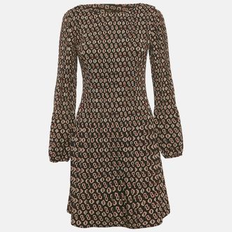 Maje Black Logo Print Crepe Shirring Mini Dress