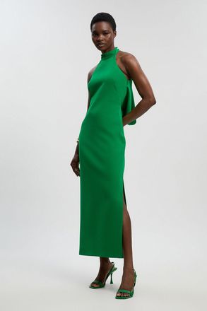 Karen Millen Womens Petite Soft Tailored Halter Neck Open Back Maxi Dress - Green - Size 10 UK
