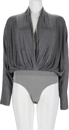 Co Draped Grey V-Neck Viscose-Blend Bodysuit
