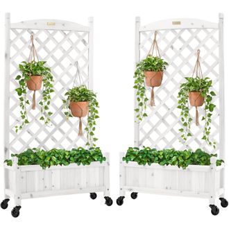 Best Choice Products Set of 2 48in Wood Planter Box & Diamond Lattice Trellis, w/ Drainage, Optional Wheels