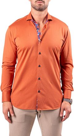 Maceoo Einstein Resistance Contemporary Fit Knit Button-Up Shirt in Orange at Nordstrom, Size Xxx-Large