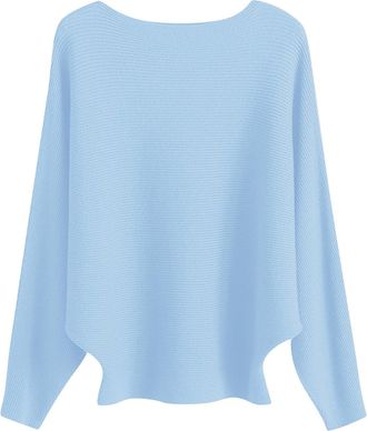 Generic Womens Jumpers Plain Crewneck Long Sleeve Elastic Sweater Ladies Elegant Casual Loose Pullover Jumper(Sky Blue, XXXL)