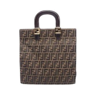 Fendi Pre-owned Handbags, female, Brown, Size: ONE SIZE Pre-owned Zucca Canvas Leather Tote Bag