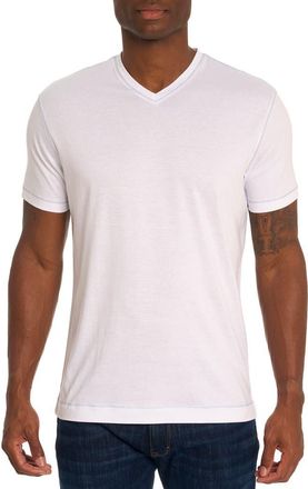 Robert Graham Eastwood V-Neck Cotton Blend T-Shirt in White at Nordstrom, Size Xxx-Large
