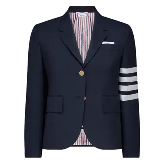 Thom Browne Jassen, Dames, Blauw, S, Wol, Plain Weave 4-Bar High Armhole Sport Coat