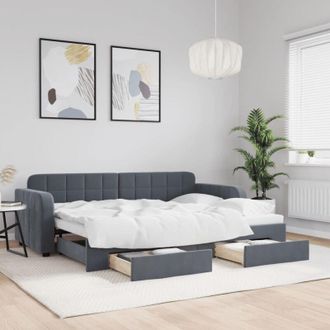 vidaXL Vidaxl - Sof&aacute; Cama Nido Con Cajones Terciopelo Gris Oscuro 80x200 Cm