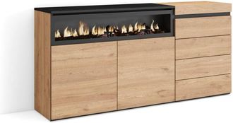 Skraut Home Credenza, Mobile, Buffet, Stoccaggio, 157x75x35 cm, Camera da letto, stanza, Camino elettrico, Cassettiera, Stile moderno, Grigio Cemento - Skraut