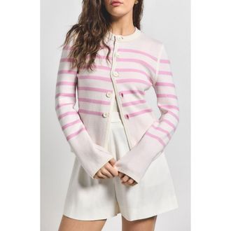 Derek Lam Mariana Reversible Stripe Wool Blend Cardigan in Venetian Pink Multi at Nordstrom Rack, Size Large