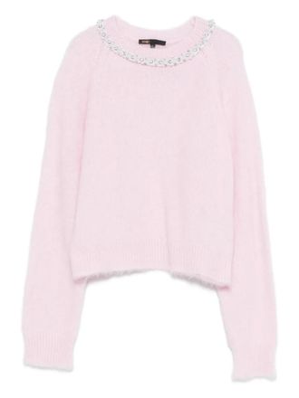 Maje beaded-collar round-neck sweater - women - Polyamide/Alpaca - 3 - Pink