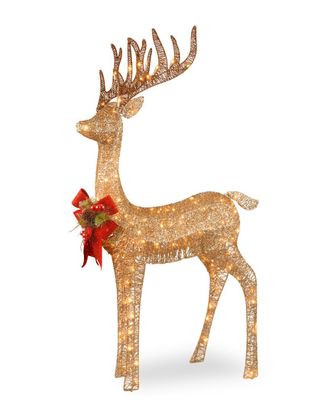 National Tree Company 48In Sisal Splendor Champagne Standing Deer With 105 Mini Clear Lights