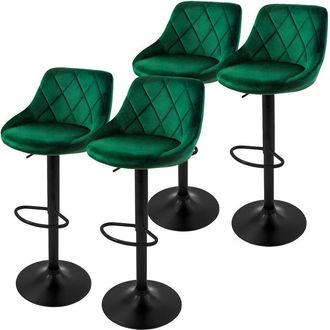 ML Design Ml-design - Set di 4 Sgabelli da Bar Rivestimento in Velluto Verde Sgabello da Bancone Regolabile in Altezza 62-82 cm Girevole a 360° Sedie Alte