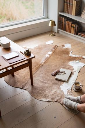 Infinity Leather Natural Cow Leather Tan White Cowhide Hairon Rug - Hereford