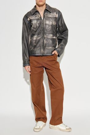 Diesel Leather Jacket L-MAYER, Mens, Brown