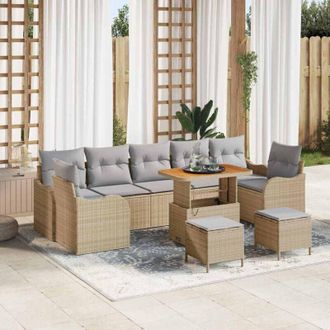 vidaXL Conjunto De Sof&aacute; De Jard&iacute;n 10 Pcs Beige Rat&aacute;n Sint&eacute;tico Vidaxl