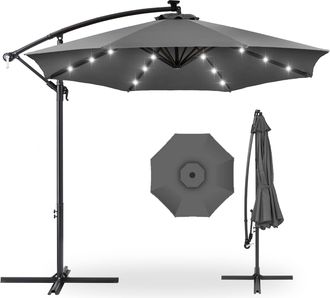 Best Choice Products 10ft Solar LED Offset Hanging Outdoor Market Patio Umbrella w/ Adjustable Tilt