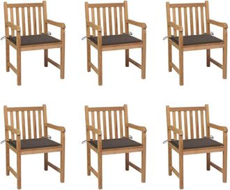 vidaXL Sillas De Jard&iacute;n 6 Uds Madera Maciza De Teca Cojines Gris Taup&eacute; Vidaxl