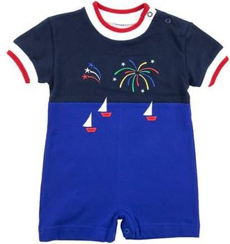 Florence Eiseman Knit Shortall With Boats And Fireworks in Navy /Blue at Nordstrom, Size 12M