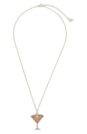 Sterling Forever Pav&eacute; Cubic Zirconia Espresso Martini Pendant Necklace in Silver at Nordstrom