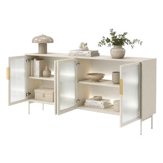 Dmora Aparador Hapa, Alacena 4 Estantes, Puerta Batiente, 4 Puertas, 181x39x83h Cm Beige Cashmere