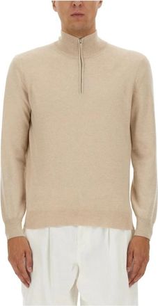 Brunello Cucinelli Trui met Halve Rits en Opstaande Kraag - Heren - Cashmere truien - Beige - S - Kasjmier - Truien & Vesten