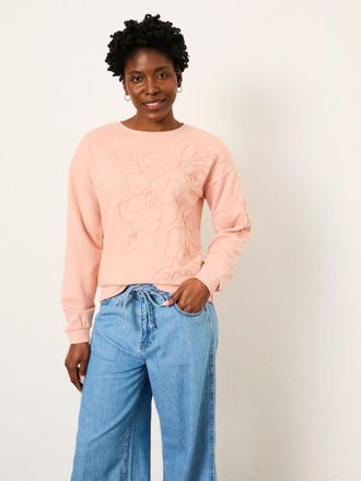 Fat Face FatFace Coral Pink Floral Embroidered Crew Sweat