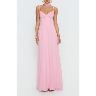 Princess Polly Jadira Scarf Tie Back Sleeveless Gown in Light Pink at Nordstrom, Size 10