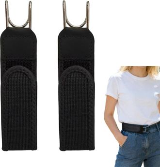 Generic Metal Hook Elastic Belt, 2PCS No Buckle Belts for Men Women, Adjustable Invisible Side Elastic Buckleless Belt Hooks, Comfortable Side Elastics Stretc