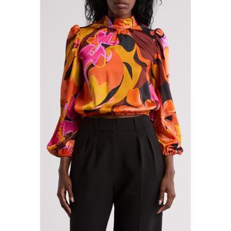 By Design Seraphine Long Sleeve Mock Neck Top in Retro Floral at Nordstrom Rack, Size X-Small