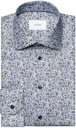 Eton Contemporary Fit Floral Dress Shirt in Dark Blue at Nordstrom, Size 17.5