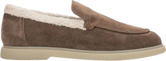Estro & Luminara Instappers van velours met imitatiebont voering - Dames - Loafers - Bruin - 37 EU - Leer - Schoenen