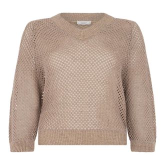PESERICO Peserico, V-neck Knitwear, female, Beige, Size: XL Cordonnet Sweater