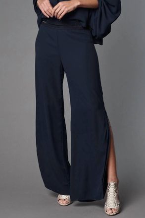 Lola & Sophie Nightwatch Double Georgette Wide Leg Pants In Navy