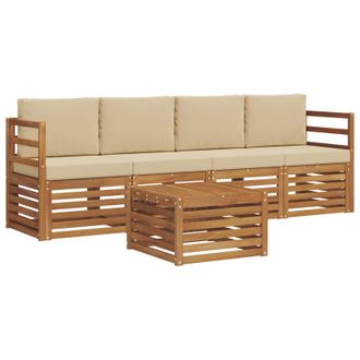 vidaXL Conjunto De Sof&aacute;s De Exterior Con Coj&iacute;n 5 Pcs Natural Y Beige Vidaxl