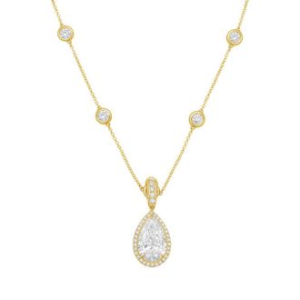 Diana M. Jewels 14kt Yellow gold Lab Grown 5.00 ct Pear Diamond Halo Pendant With Bail
