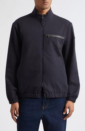 Moncler Cotton Blend Zip Cardigan in Dark Navy Blue at Nordstrom, Size Xx-Large
