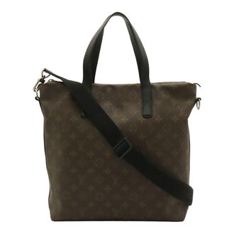 Louis Vuitton Black Brown Monogram Canvas Leather Handbag Shoulder Bag Tote Bag (Pre-Owned)