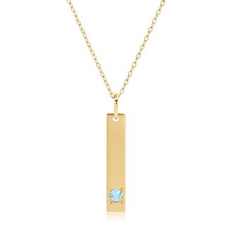MAX + STONE 14k Yellow Gold Bar Pendant Necklace with 3mm Small Round Gemstone Adjustable Cable Chain 16 Inches to 18 Inches with Spring Ring Clasp