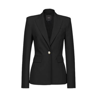 Pinko Blazers, female, Black, M, Lapel Collar V-Neck Buttoned Blazer