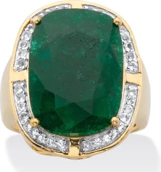 Palm Beach Jewelry Genuine Green Emerald White Topaz Two-Tone Cocktail Ring 11.24 TCW Gold-Plated