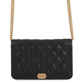 Chanel Black Grained Calfskin Chain/Shoulder Wallet (Pre-Owned)