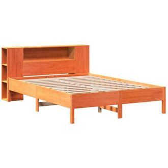vidaXL Cama Con Estanter&iacute;a Sin Colch&oacute;n Madera Maciza Marr&oacute;n 135x190cm Vidaxl