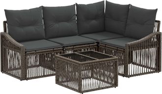 vidaXL Conjunto De Sof&aacute;s De Jard&iacute;n 5 Uds. Gris Rat&aacute;n Sint&eacute;tico Vidaxl