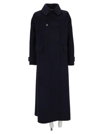 Aspesi Blue Long Double-Breasted Wool Coat