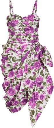 Chlo&eacute; Floral-print Gathered Cotton Mini Dress - Purple - 38 (UK10 / S)