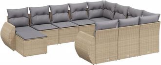 vidaXL Set De Sof&aacute;s De Jard&iacute;n 11pzas Con Cojines Rat&aacute;n Sint&eacute;tico Beige Vidaxl