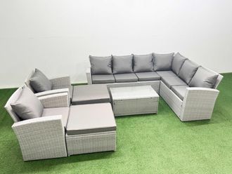 Fimous Garden Outdoor Rattan Furniture Set 10 Seater Rattan Garden Sofa Sets in Light Grey